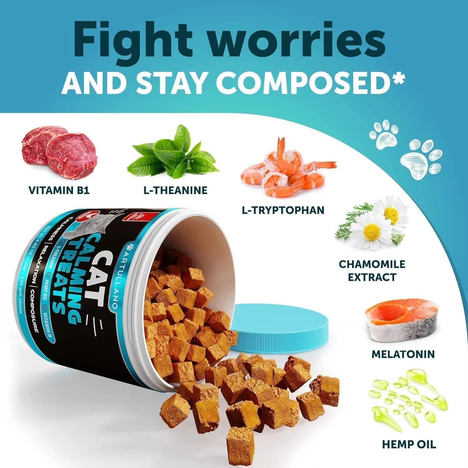 Hemp Calming Treats for Cats & Kittens – Stress & Anxiety Relief with Melatonin - Flufer Store