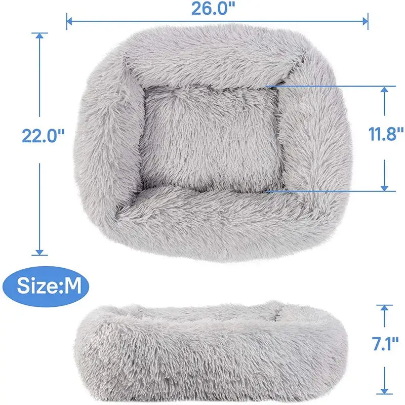 Plush Square Calming Dog Bed – Washable & Cozy - Flufer Store