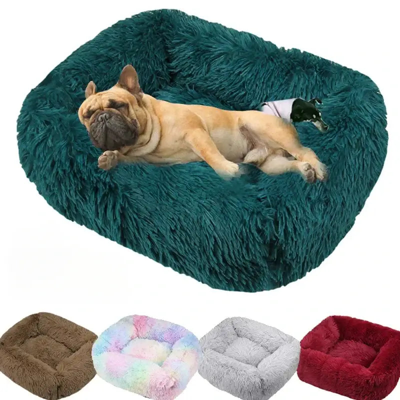 Plush Square Calming Dog Bed – Washable & Cozy - Flufer Store