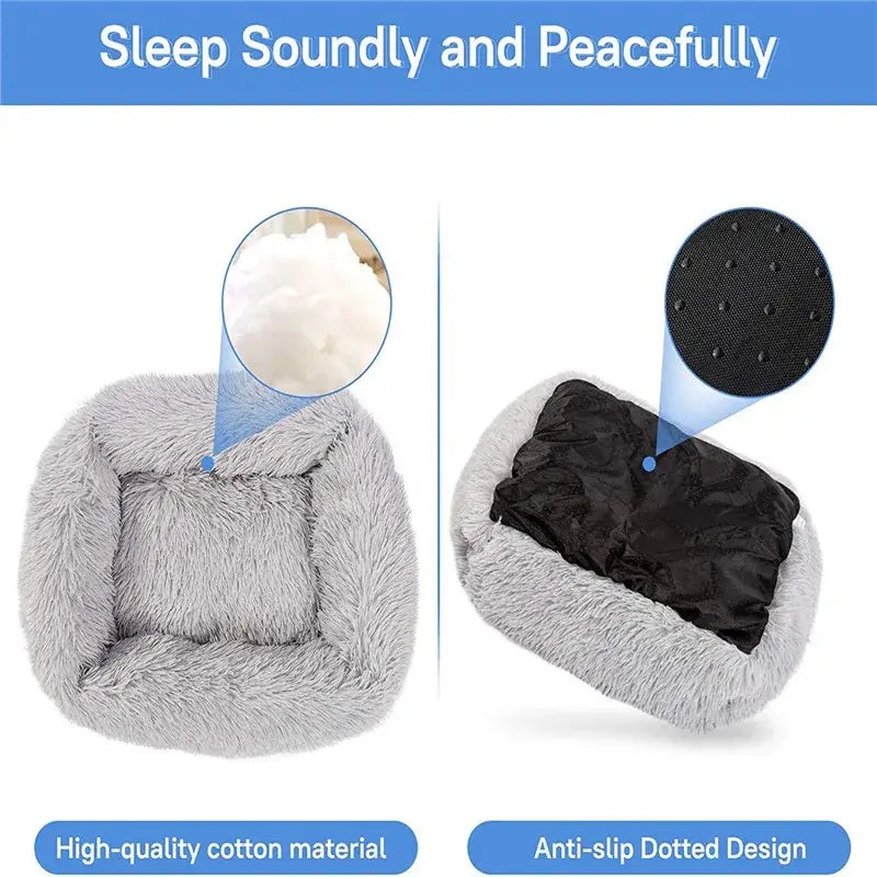 Plush Square Calming Dog Bed – Washable & Cozy - Flufer Store